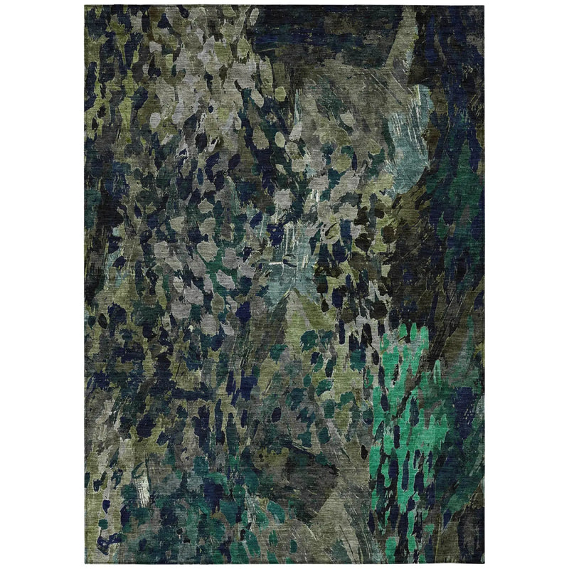 5' X 8' Olive Green And Green Abstract Washable Indoor Outdoor Area Rug Homeroots Outdoor