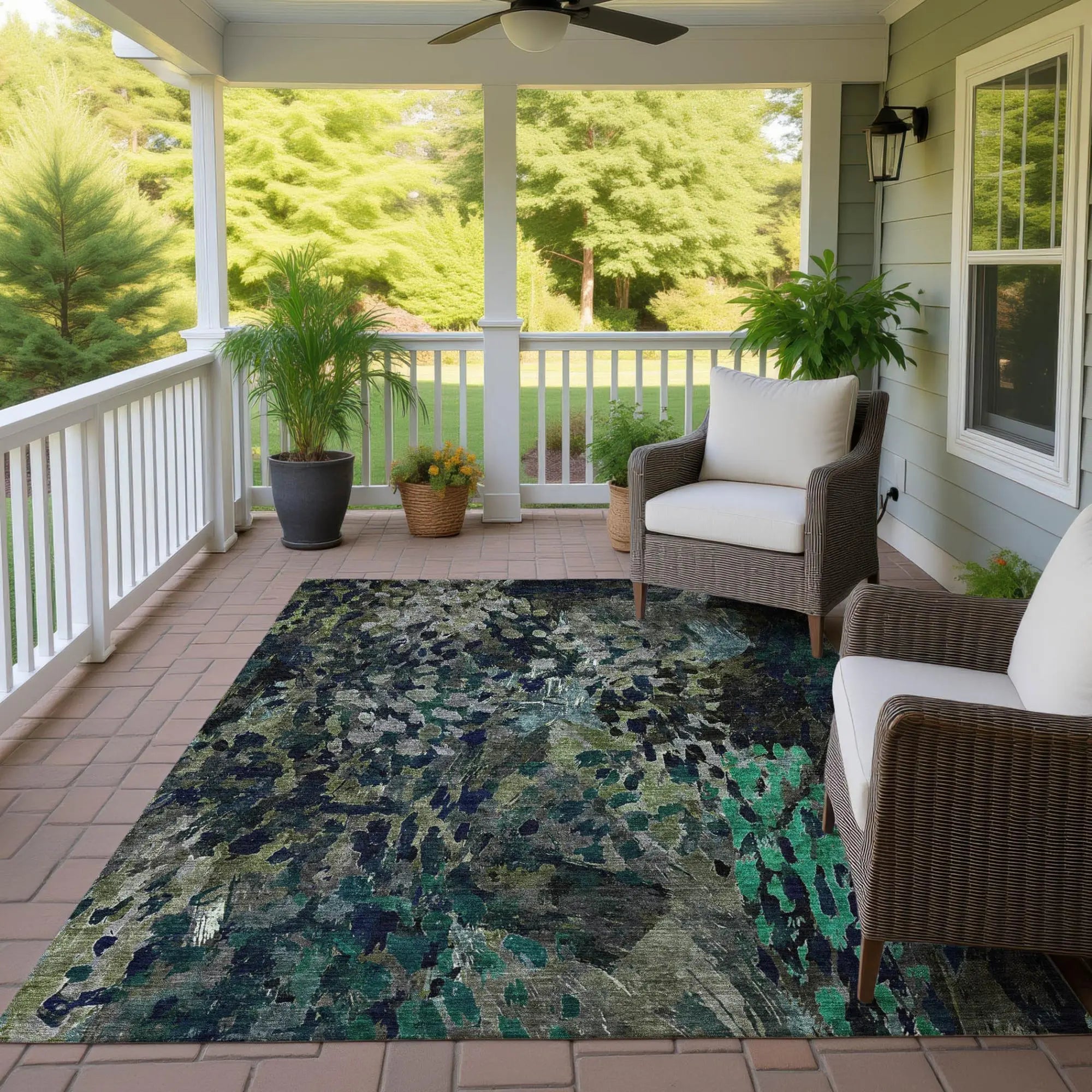5' X 8' Olive Green And Green Abstract Washable Indoor Outdoor Area Rug Homeroots Outdoor