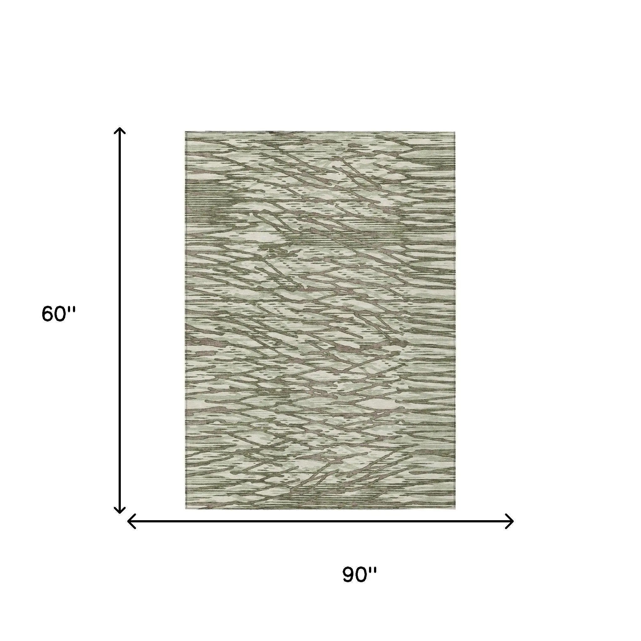 5' X 8' Olive Green And Green Abstract Washable Indoor Outdoor Area Rug Homeroots Outdoor