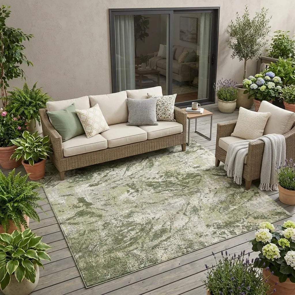 5' X 8' Olive Green And Green Abstract Washable Indoor Outdoor Area Rug Homeroots Outdoor