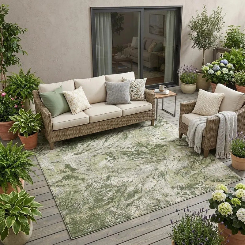 5' X 8' Olive Green And Green Abstract Washable Indoor Outdoor Area Rug Homeroots Outdoor