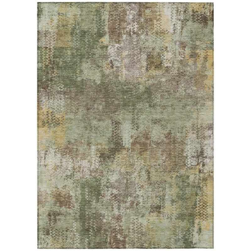 5' X 8' Olive Green And Green Abstract Washable Indoor Outdoor Area Rug Homeroots Outdoor