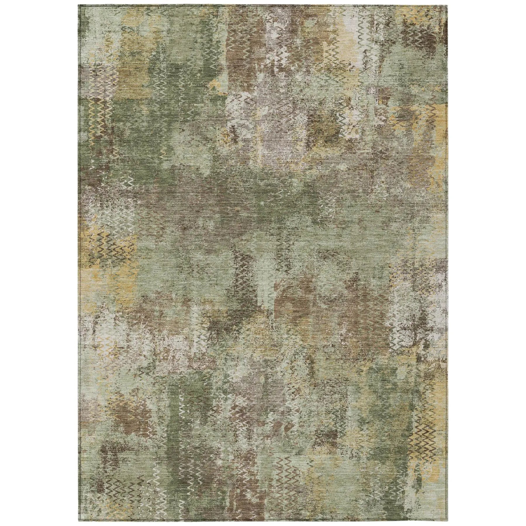 5' X 8' Olive Green And Green Abstract Washable Indoor Outdoor Area Rug Homeroots Outdoor