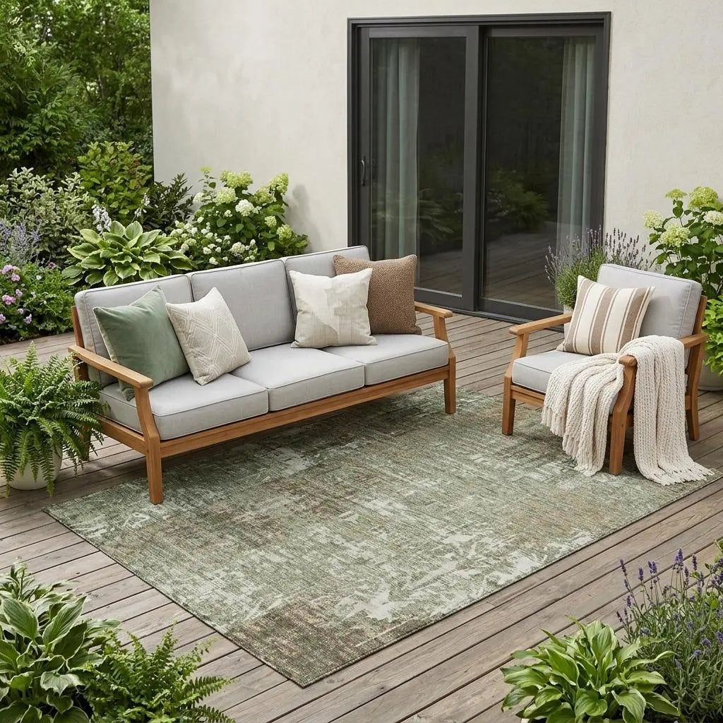 5' X 8' Olive Green And Green Abstract Washable Indoor Outdoor Area Rug Homeroots Outdoor