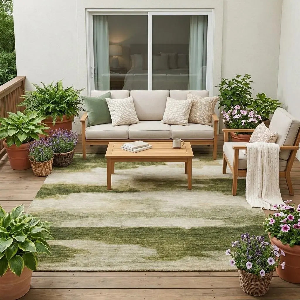 5' X 8' Olive Green And Green Abstract Washable Indoor Outdoor Area Rug Homeroots Outdoor