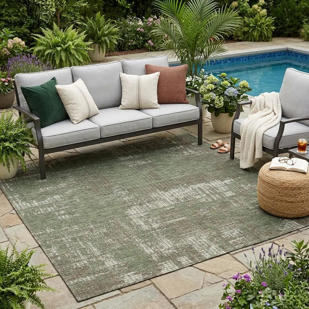5' X 8' Olive Green And Green Abstract Washable Indoor Outdoor Area Rug Homeroots Outdoor