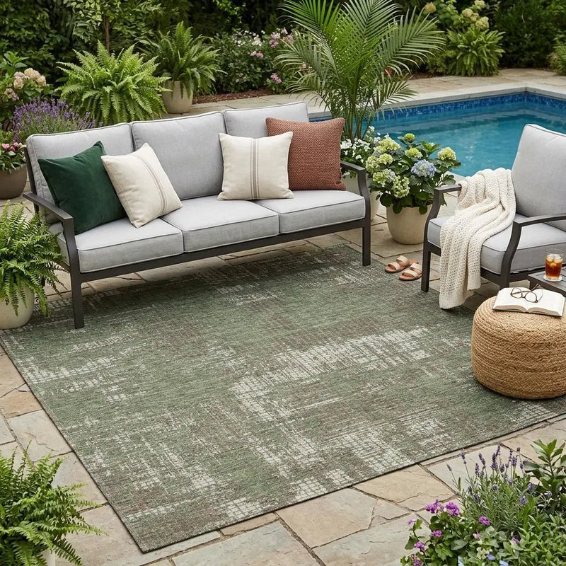 5' X 8' Olive Green And Green Abstract Washable Indoor Outdoor Area Rug Homeroots Outdoor