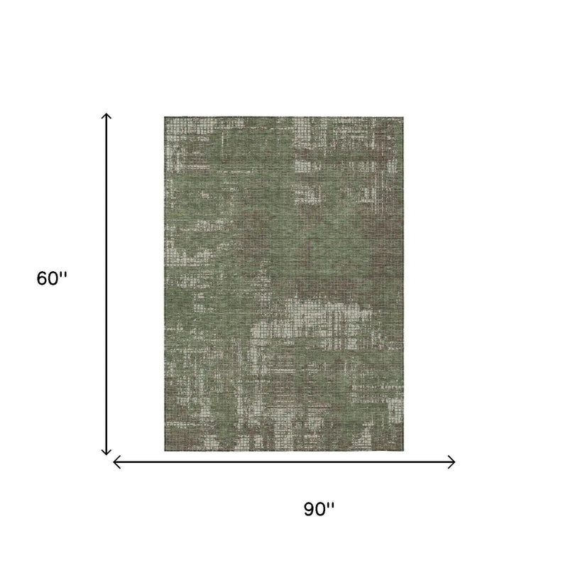 5' X 8' Olive Green And Green Abstract Washable Indoor Outdoor Area Rug Homeroots Outdoor