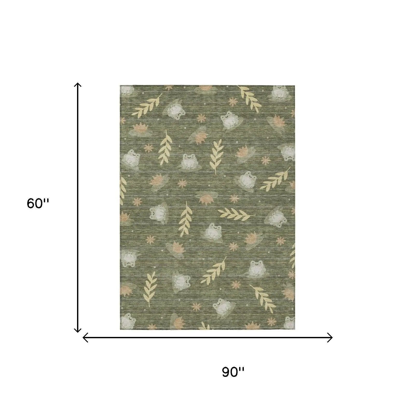 5' X 8' Olive Green And Green Botanical Leaves Washable Indoor Outdoor Area Rug Homeroots Outdoor