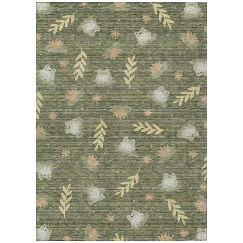 5' X 8' Olive Green And Green Botanical Leaves Washable Indoor Outdoor Area Rug Homeroots Outdoor
