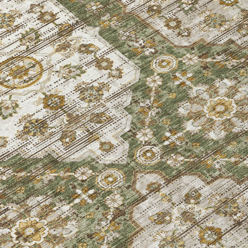 5' X 8' Olive Green And Green Damask Washable Indoor Outdoor Area Rug Homeroots Outdoor