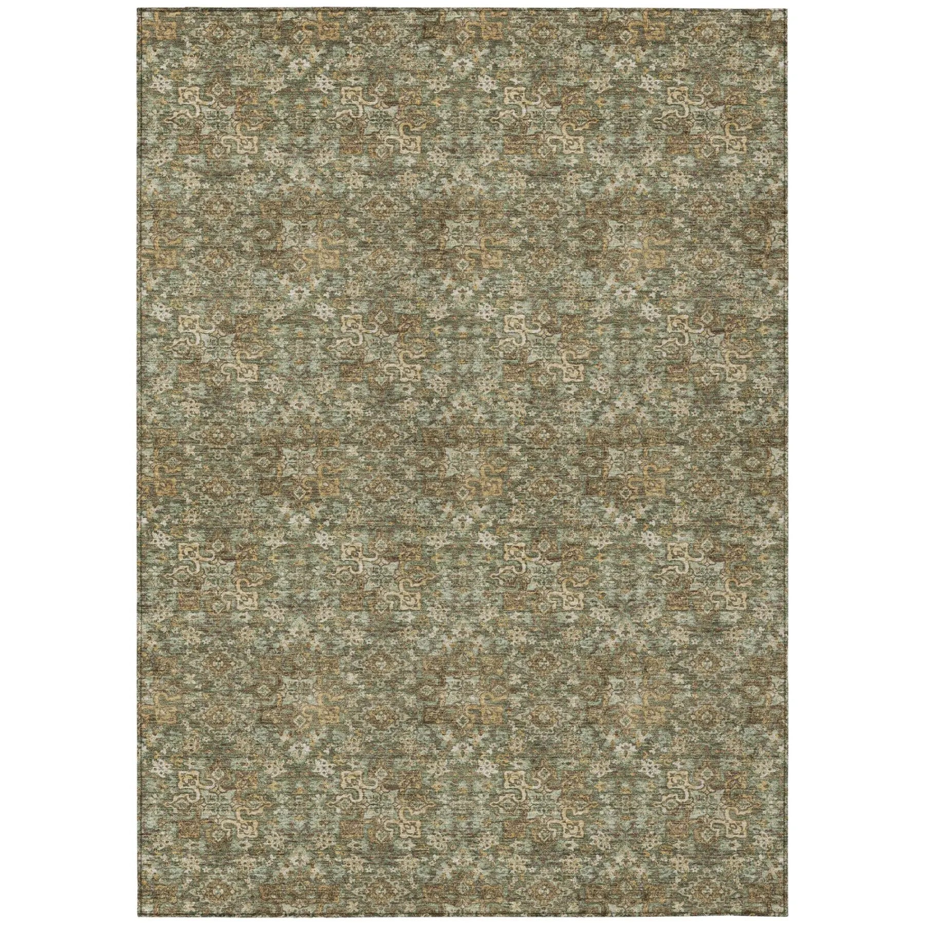 5' X 8' Olive Green And Green Damask Washable Indoor Outdoor Area Rug Homeroots Outdoor