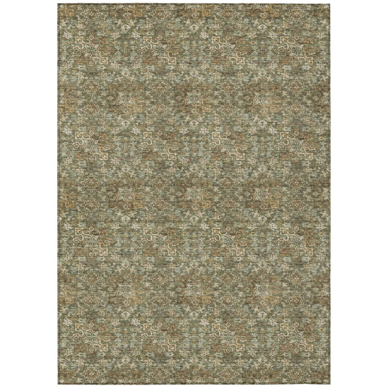 5' X 8' Olive Green And Green Damask Washable Indoor Outdoor Area Rug Homeroots Outdoor