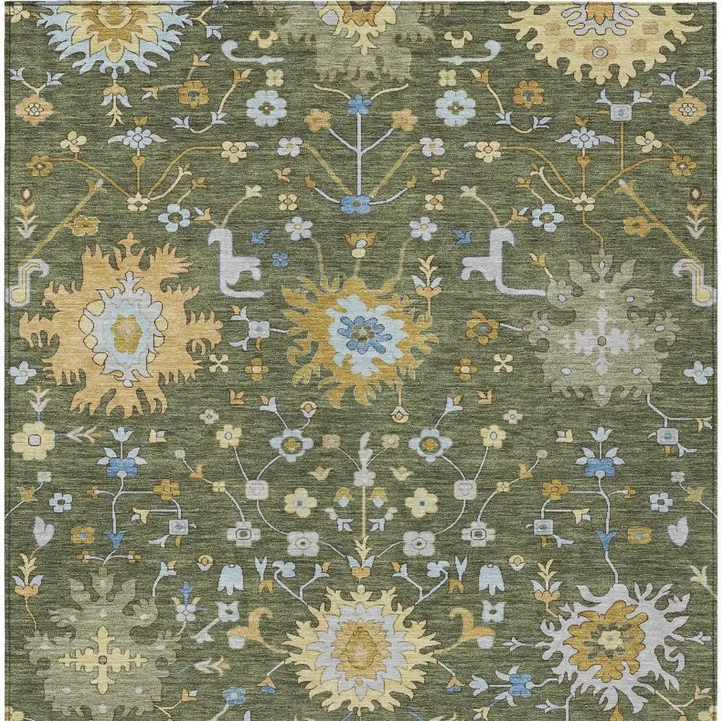 5' X 8' Olive Green And Green Faux Bois Washable Indoor Outdoor Area Rug Homeroots Outdoor