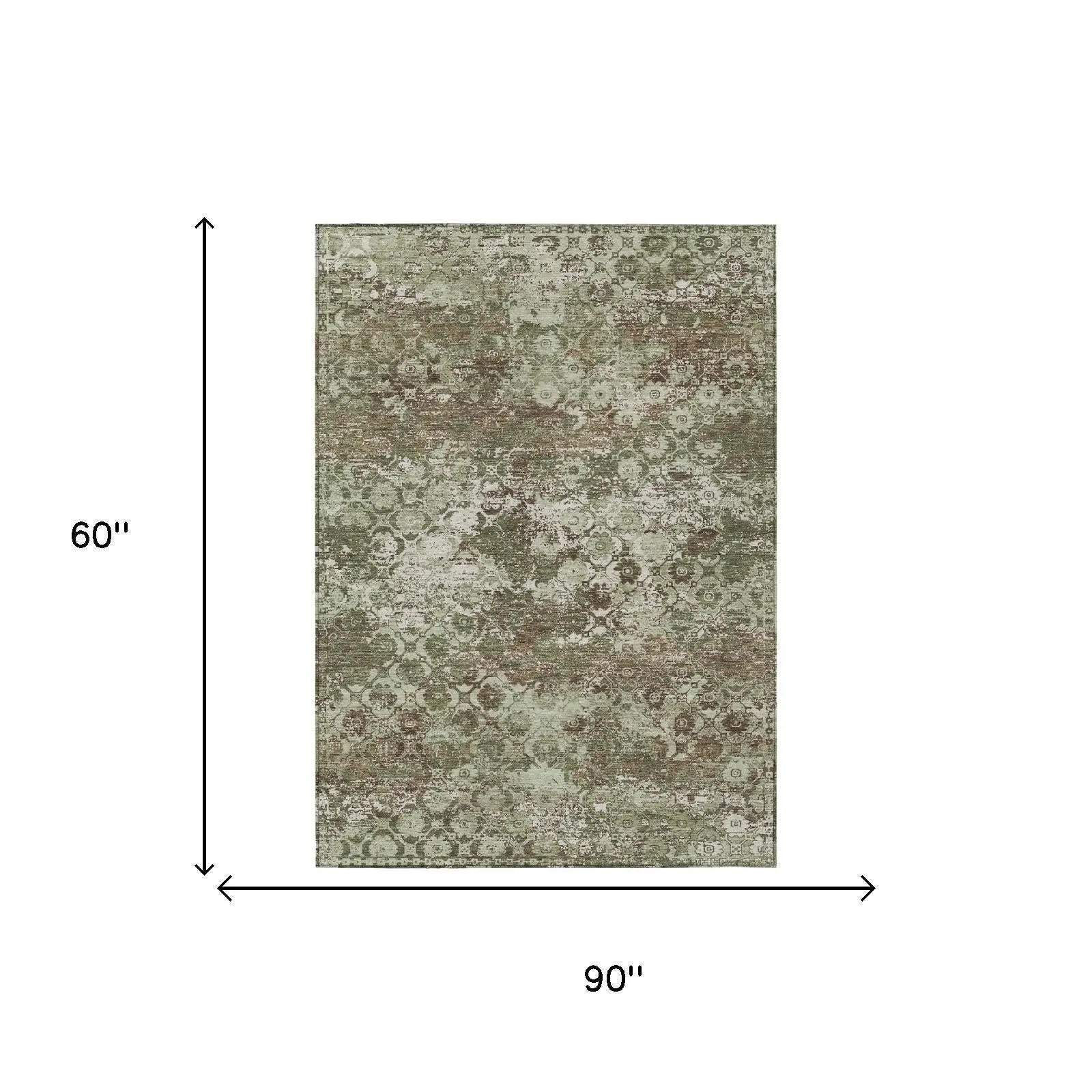 5' X 8' Olive Green And Green Floral Medallion Washable Indoor Outdoor Area Rug Homeroots Outdoor