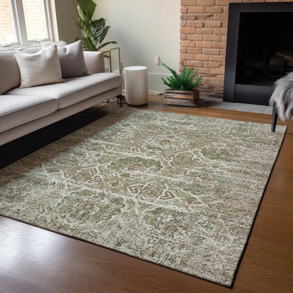 5' X 8' Olive Green And Green Floral Washable Indoor Outdoor Area Rug Homeroots Outdoor