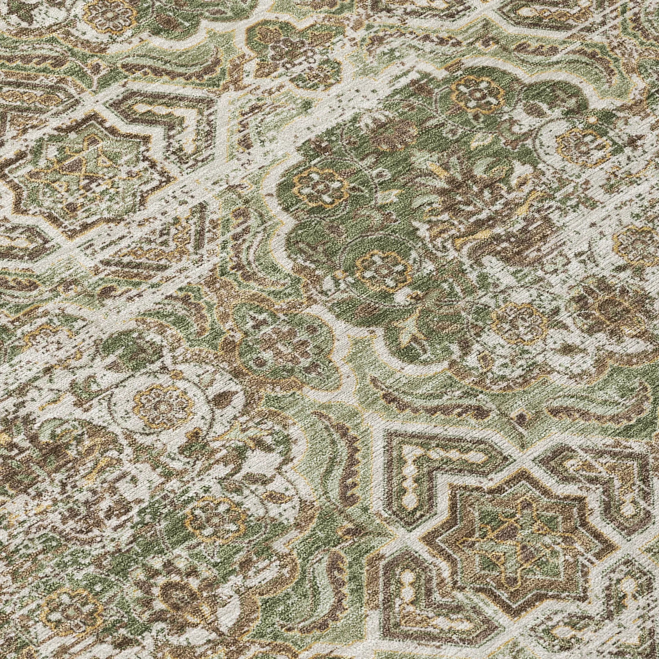 5' X 8' Olive Green And Green Floral Washable Indoor Outdoor Area Rug Homeroots Outdoor