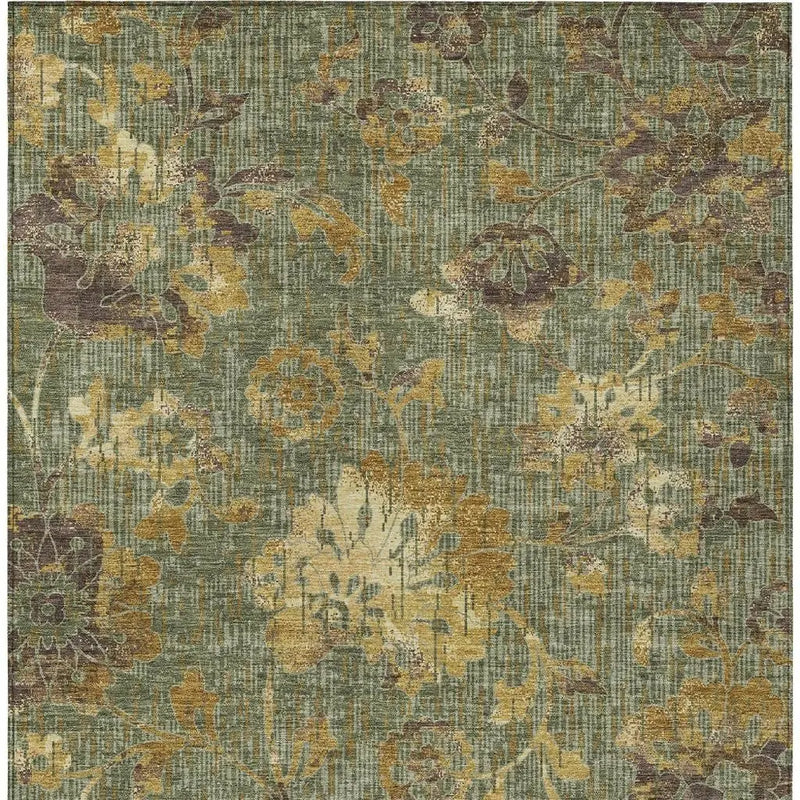 5' X 8' Olive Green And Green Floral Washable Indoor Outdoor Area Rug Homeroots Outdoor
