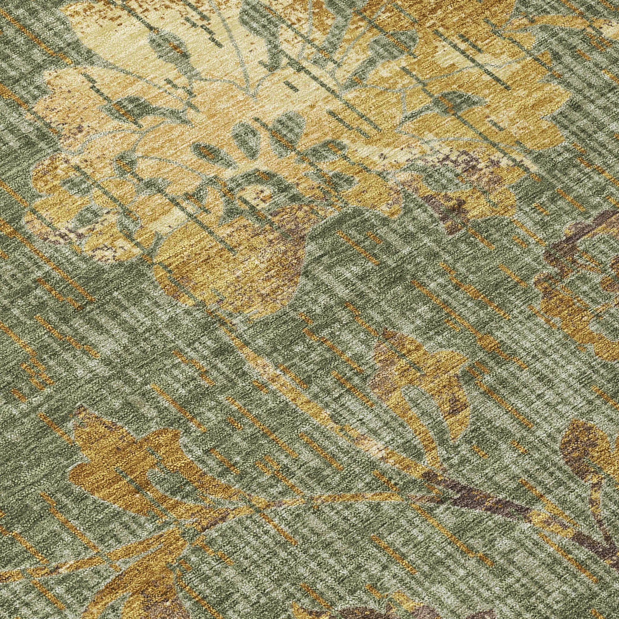 5' X 8' Olive Green And Green Floral Washable Indoor Outdoor Area Rug Homeroots Outdoor