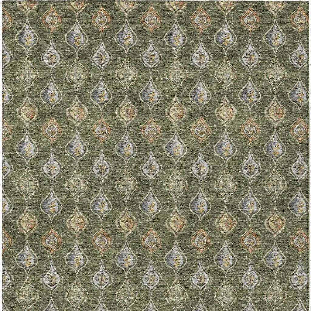 5' X 8' Olive Green And Green Floral Washable Indoor Outdoor Area Rug Homeroots Outdoor
