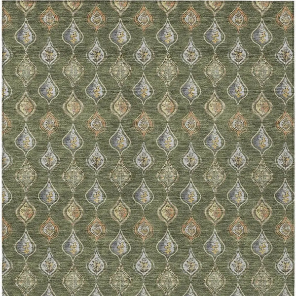 5' X 8' Olive Green And Green Floral Washable Indoor Outdoor Area Rug Homeroots Outdoor