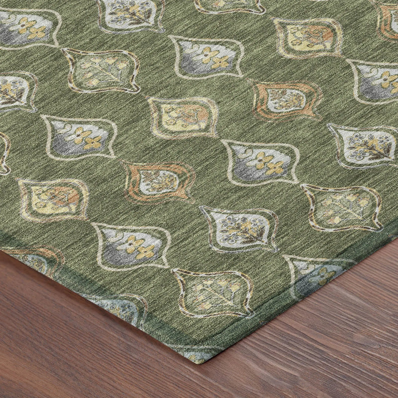 5' X 8' Olive Green And Green Floral Washable Indoor Outdoor Area Rug Homeroots Outdoor