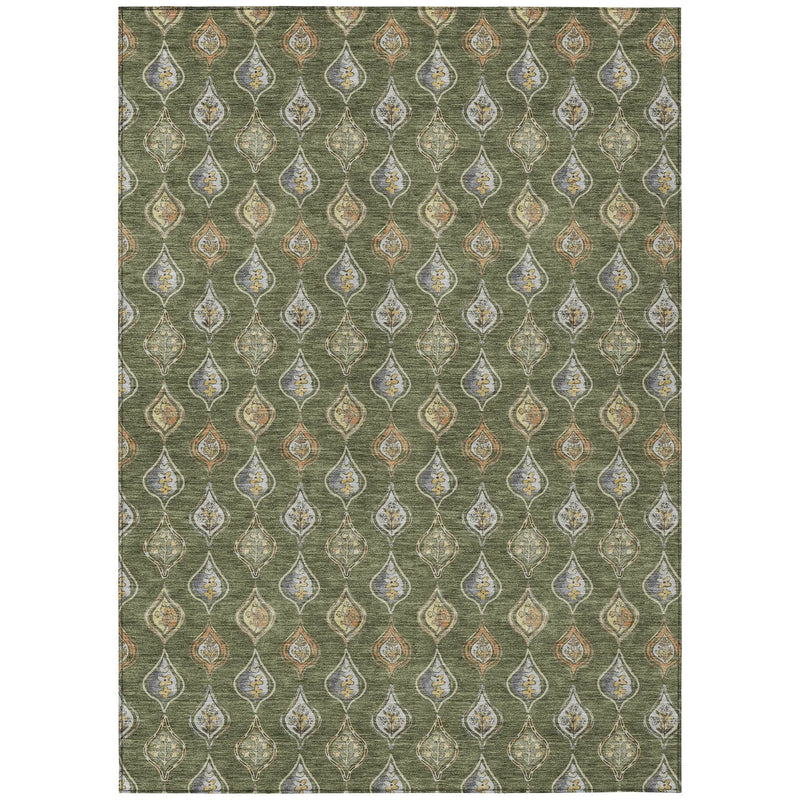 5' X 8' Olive Green And Green Floral Washable Indoor Outdoor Area Rug Homeroots Outdoor