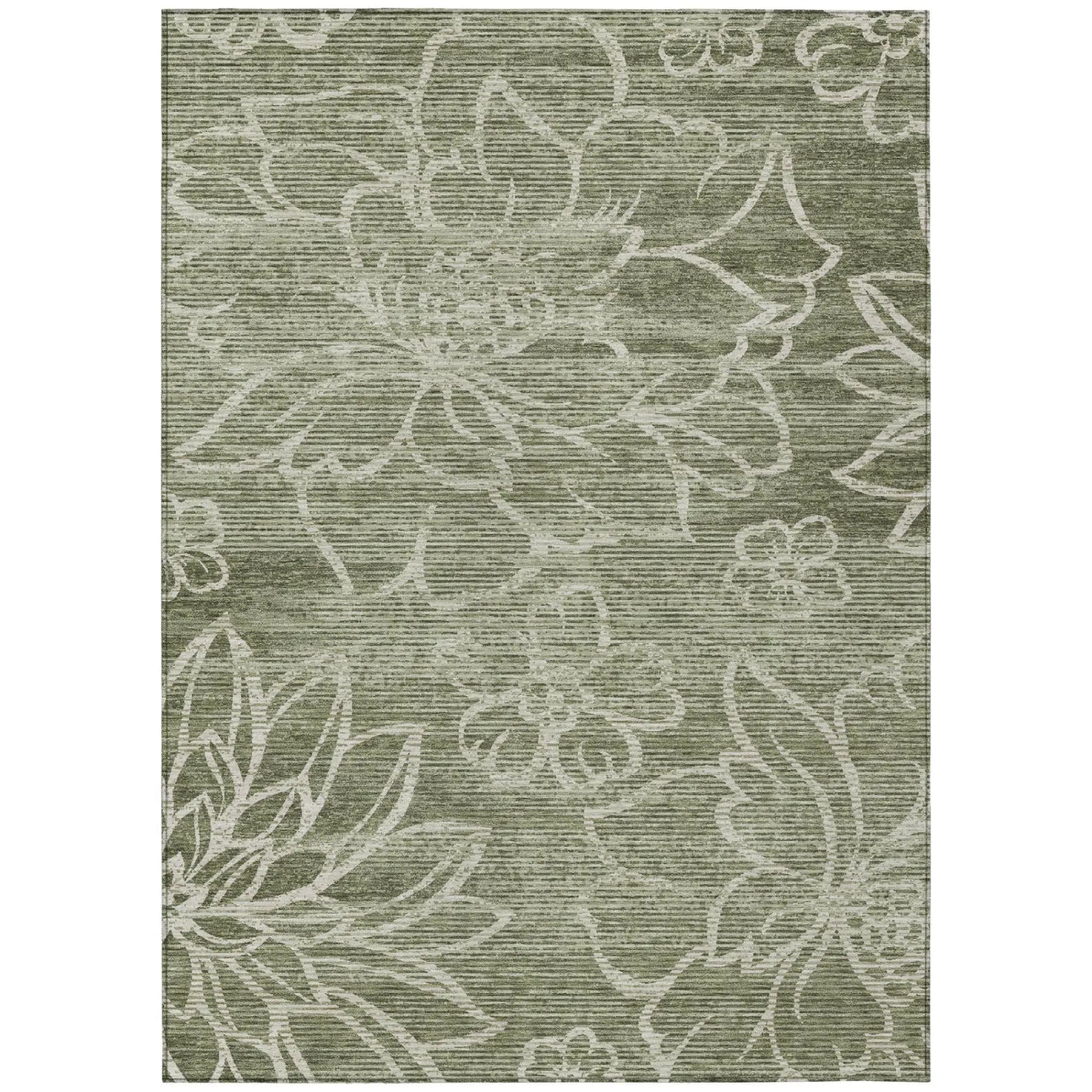 5' X 8' Olive Green And Green Floral Washable Indoor Outdoor Area Rug Homeroots Outdoor