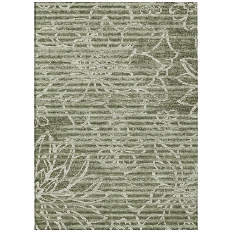 5' X 8' Olive Green And Green Floral Washable Indoor Outdoor Area Rug Homeroots Outdoor