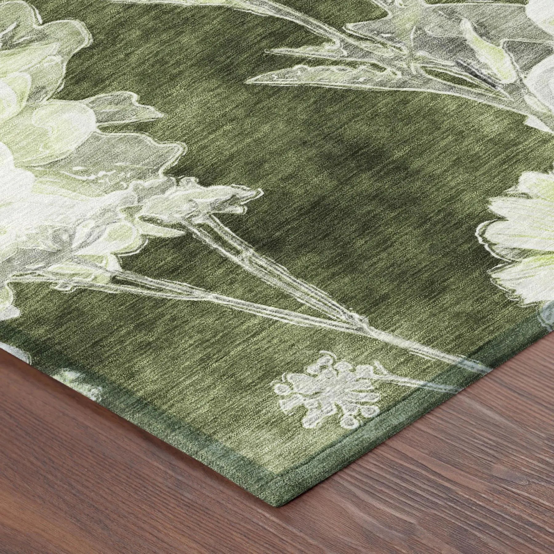 5' X 8' Olive Green And Green Floral Washable Indoor Outdoor Area Rug Homeroots Outdoor