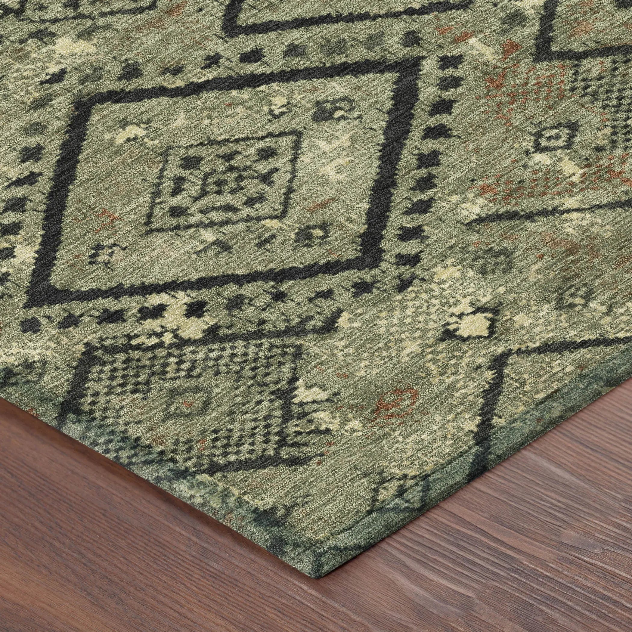 5' X 8' Olive Green And Green Geometric Washable Indoor Outdoor Area Rug Homeroots Outdoor