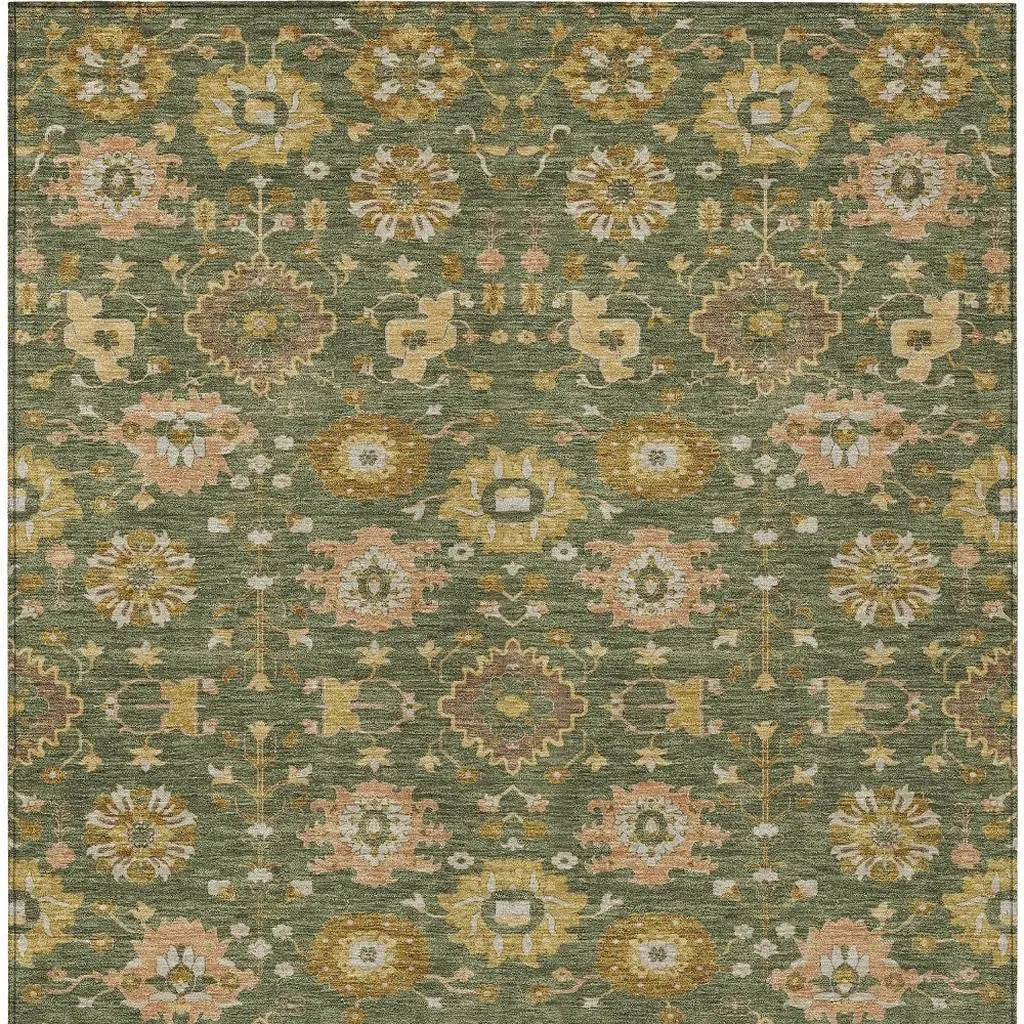 5' X 8' Olive Green And Green Geometric Washable Indoor Outdoor Area Rug Homeroots Outdoor
