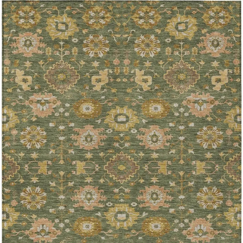 5' X 8' Olive Green And Green Geometric Washable Indoor Outdoor Area Rug Homeroots Outdoor