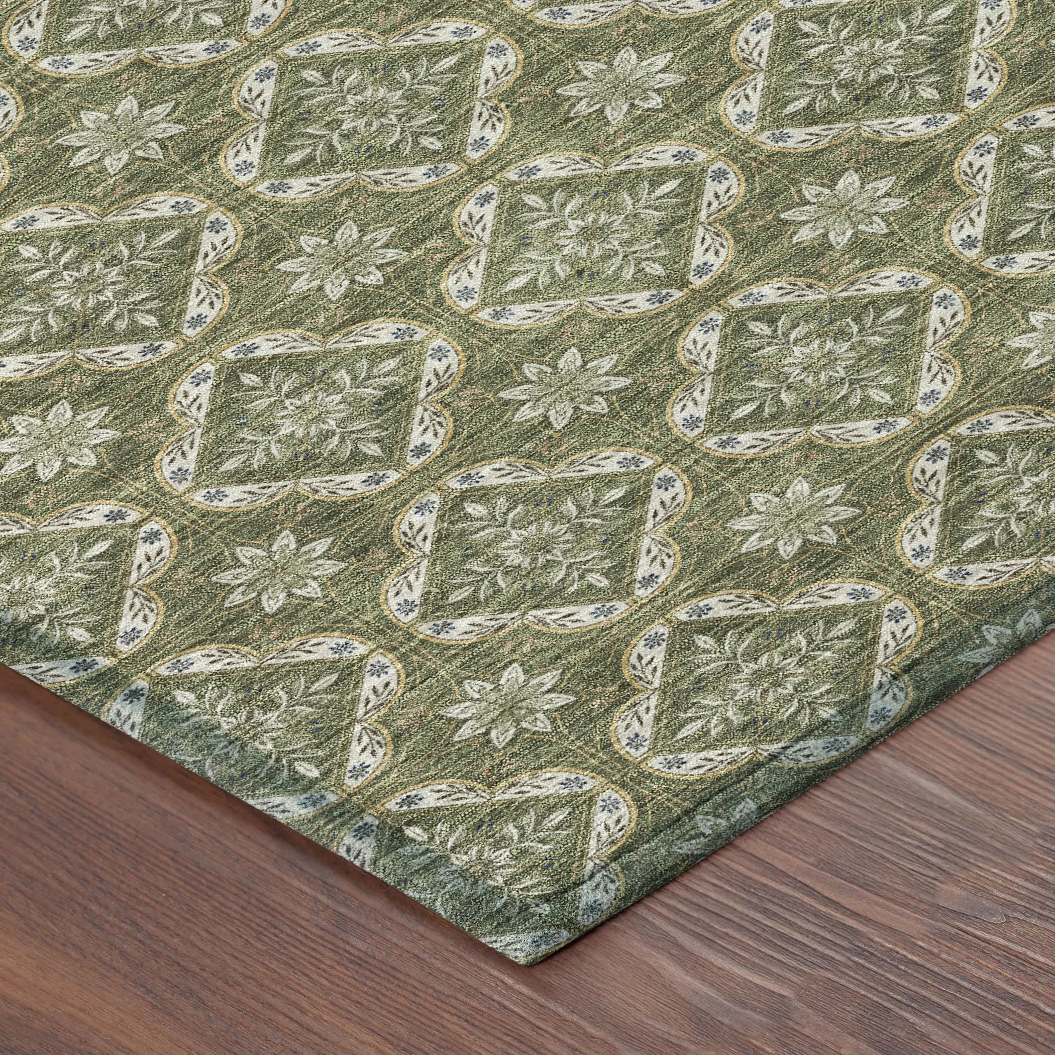 5' X 8' Olive Green And Green Geometric Washable Indoor Outdoor Area Rug Homeroots Outdoor