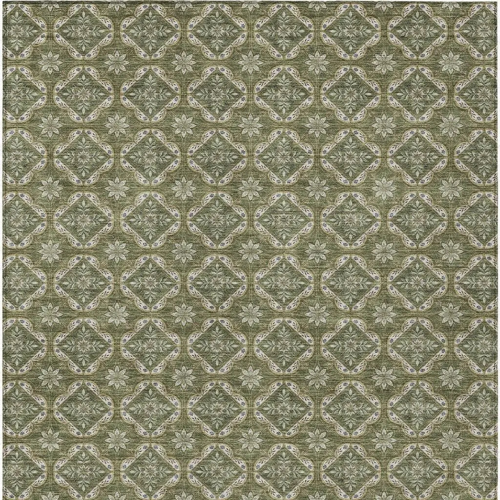 5' X 8' Olive Green And Green Geometric Washable Indoor Outdoor Area Rug Homeroots Outdoor