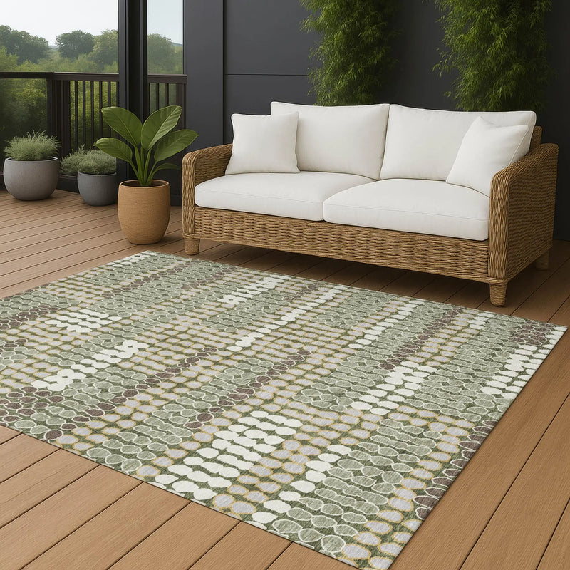 5' X 8' Olive Green And Green Geometric Washable Indoor Outdoor Area Rug Homeroots Outdoor