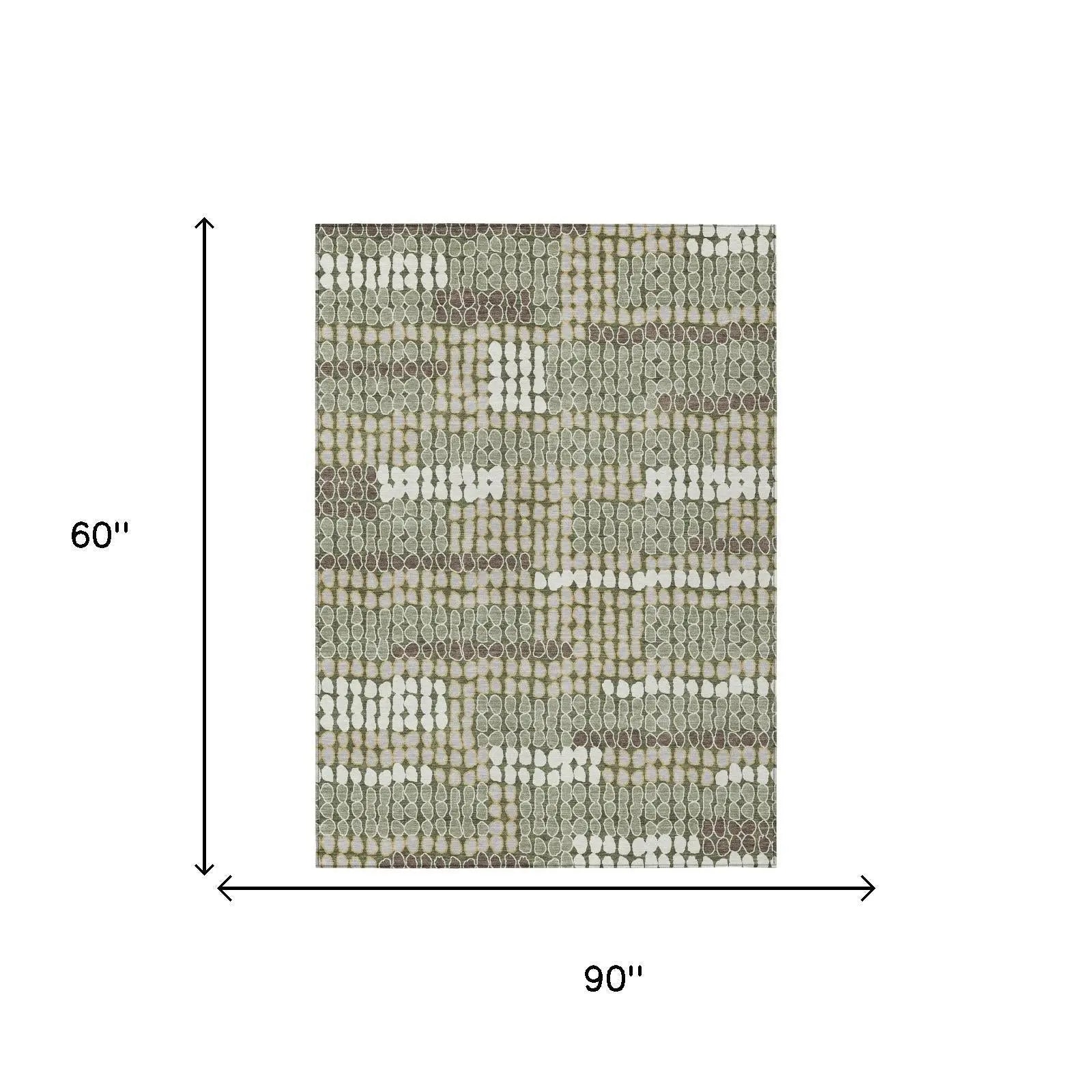 5' X 8' Olive Green And Green Geometric Washable Indoor Outdoor Area Rug Homeroots Outdoor