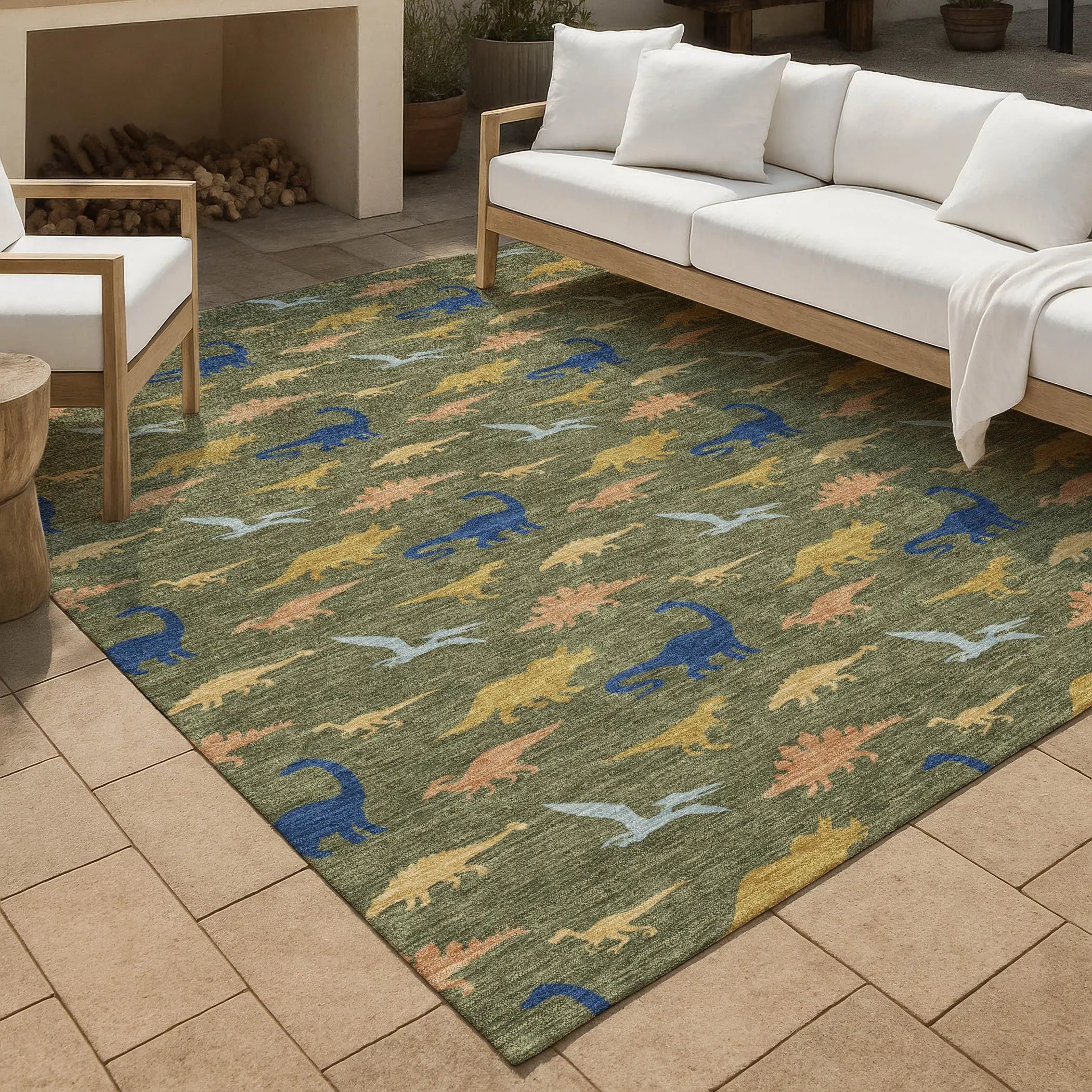 5' X 8' Olive Green And Green Geometric Washable Indoor Outdoor Area Rug Homeroots Outdoor