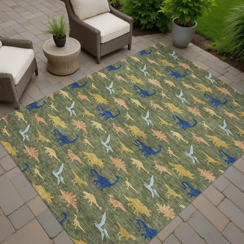 5' X 8' Olive Green And Green Geometric Washable Indoor Outdoor Area Rug Homeroots Outdoor