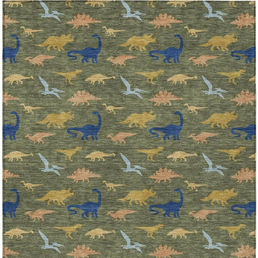 5' X 8' Olive Green And Green Geometric Washable Indoor Outdoor Area Rug Homeroots Outdoor
