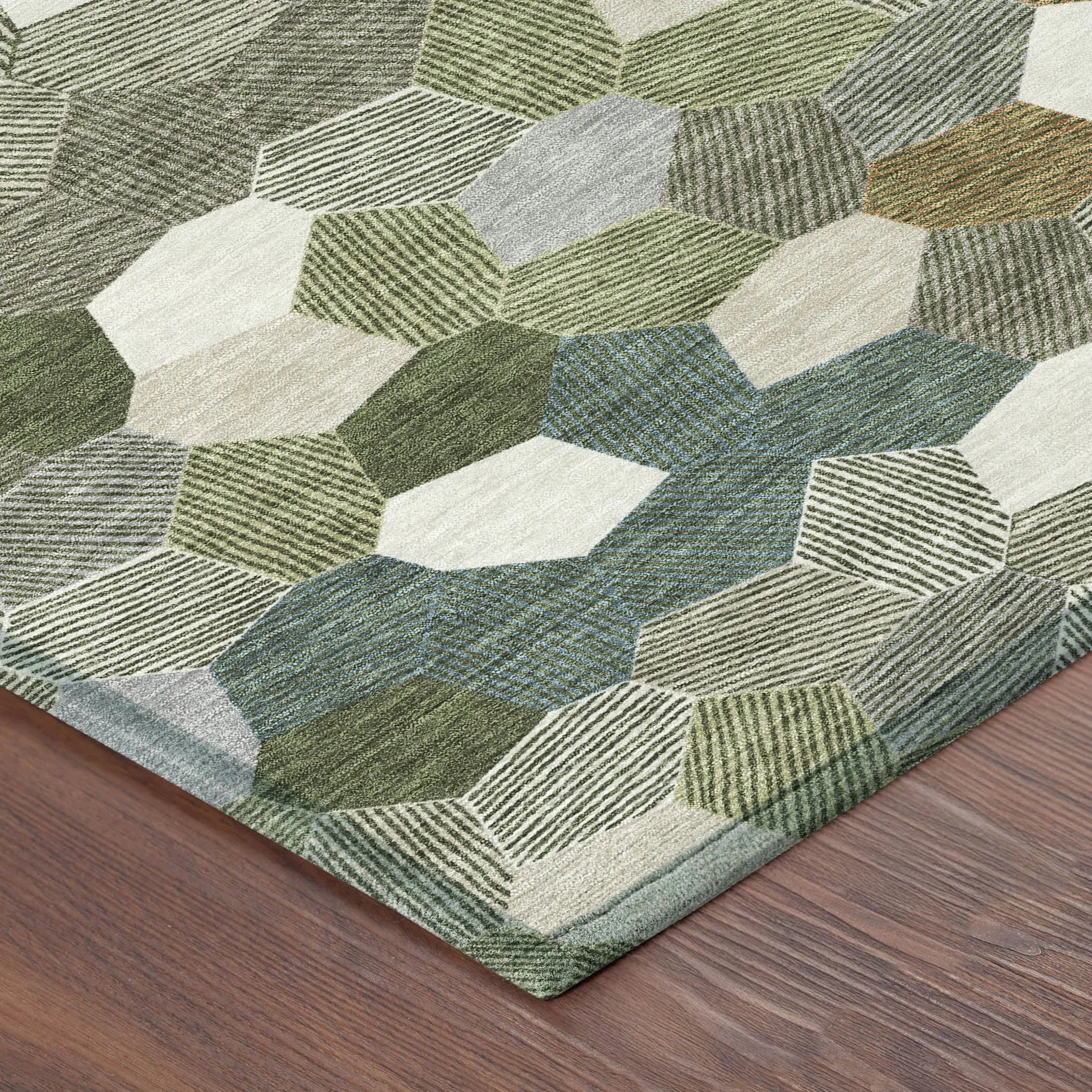 5' X 8' Olive Green And Green Geometric Washable Indoor Outdoor Area Rug Homeroots Outdoor