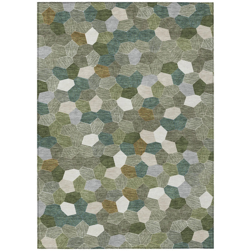 5' X 8' Olive Green And Green Geometric Washable Indoor Outdoor Area Rug Homeroots Outdoor