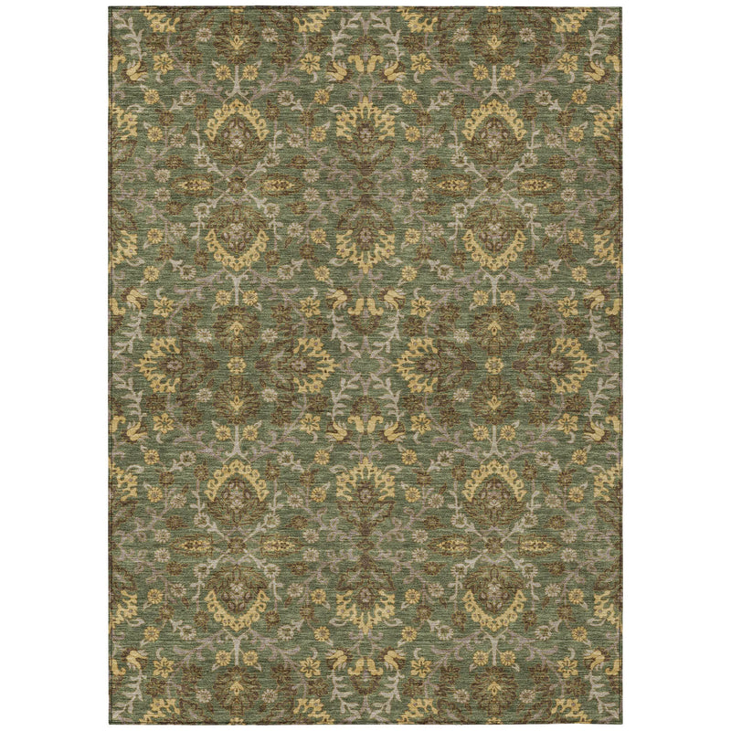 5' X 8' Olive Green And Green Geometric Washable Indoor Outdoor Area Rug Homeroots Outdoor