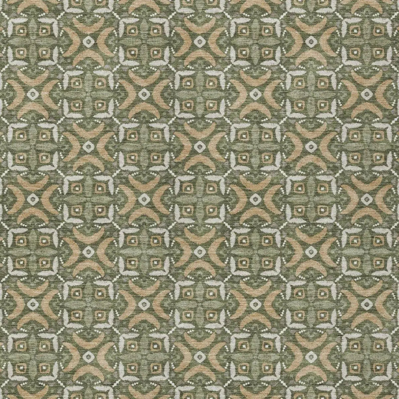 5' X 8' Olive Green And Green Geometric Washable Indoor Outdoor Area Rug Homeroots Outdoor