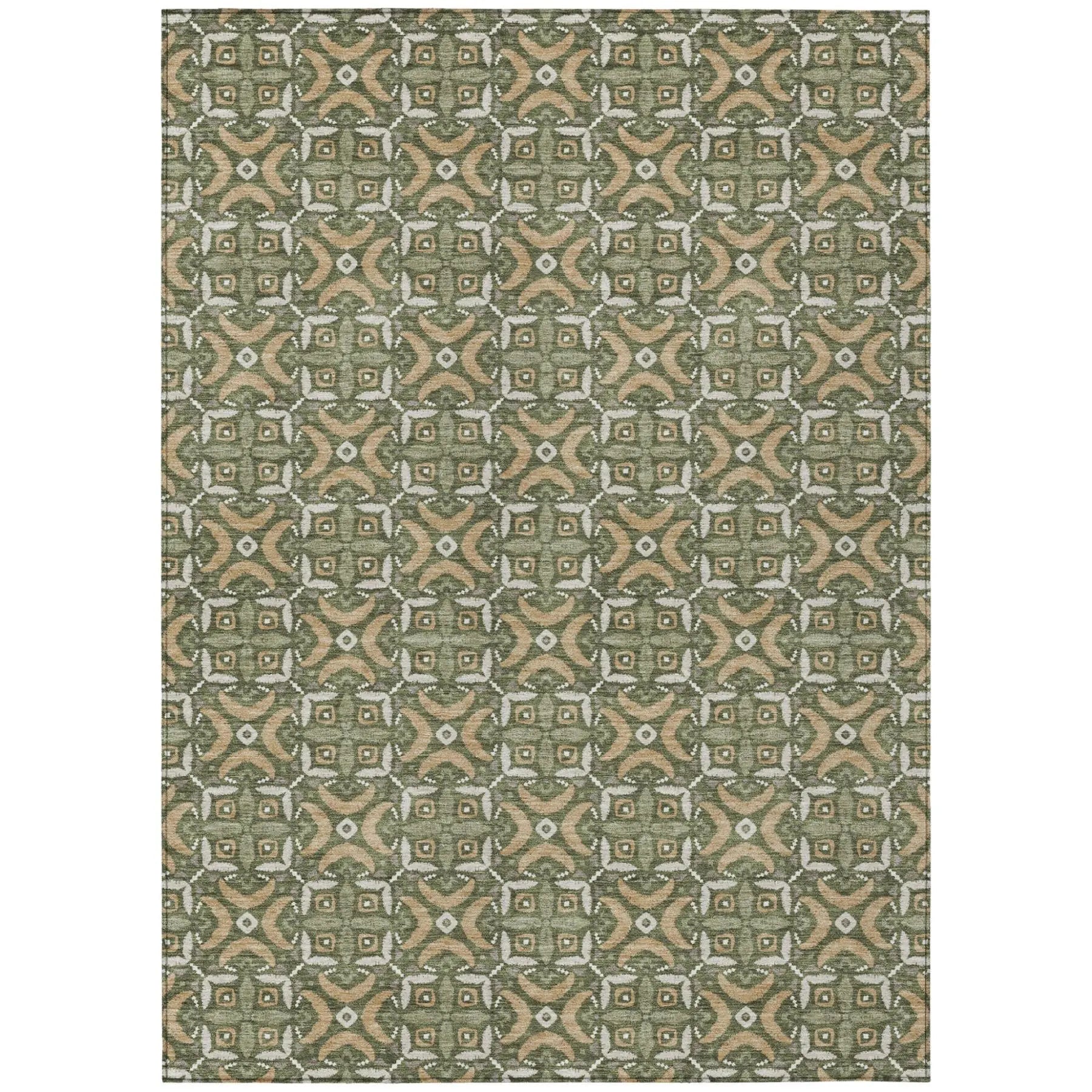 5' X 8' Olive Green And Green Geometric Washable Indoor Outdoor Area Rug Homeroots Outdoor
