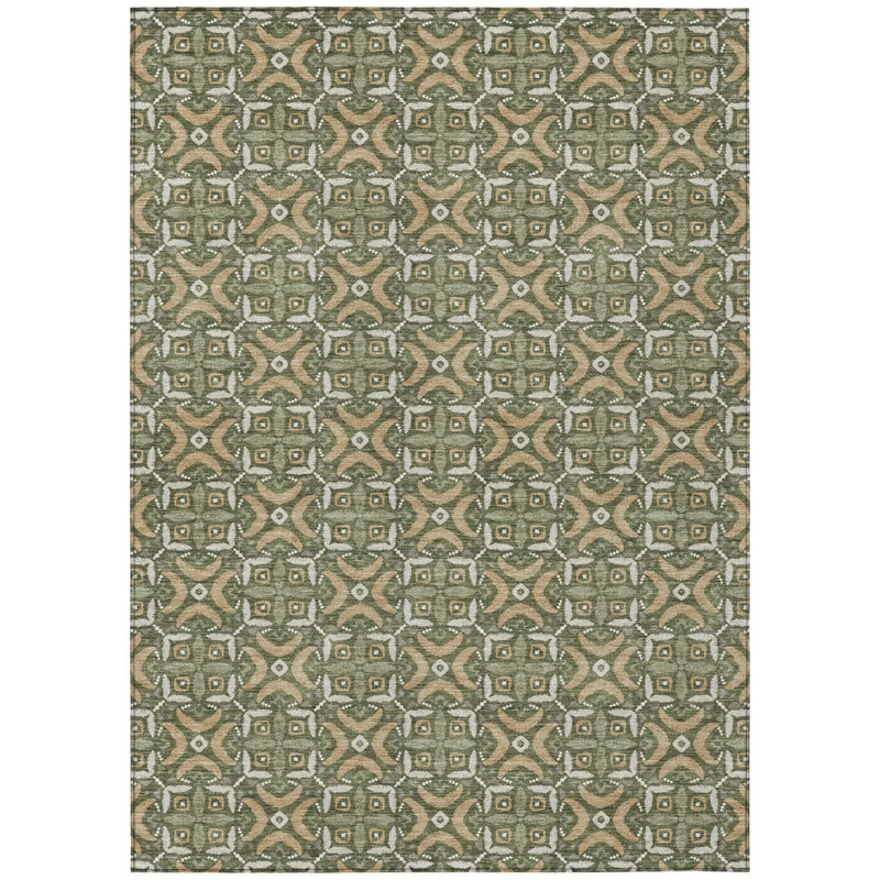 5' X 8' Olive Green And Green Geometric Washable Indoor Outdoor Area Rug Homeroots Outdoor