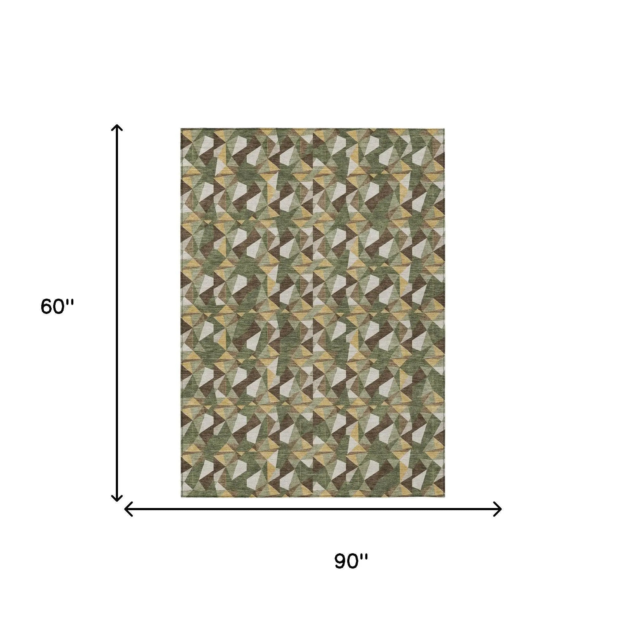5' X 8' Olive Green And Green Geometric Washable Indoor Outdoor Area Rug Homeroots Outdoor