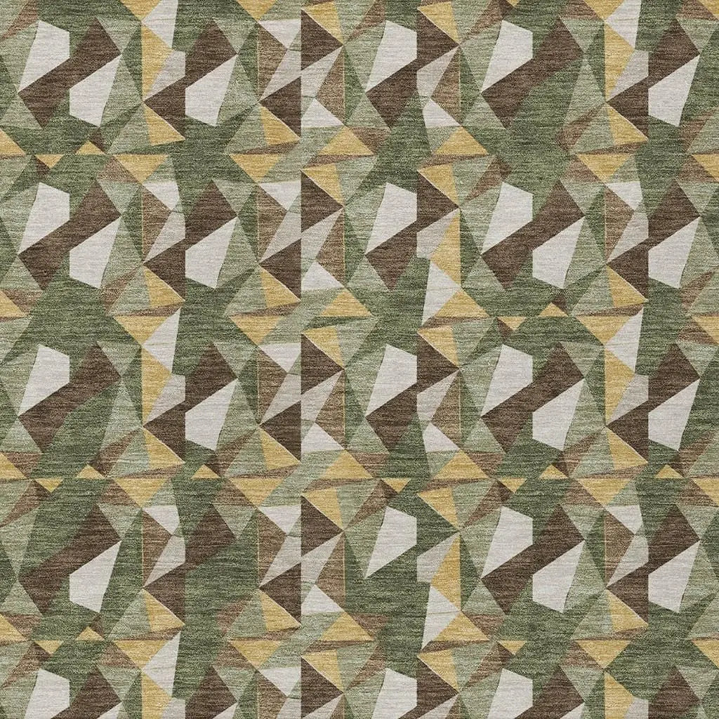 5' X 8' Olive Green And Green Geometric Washable Indoor Outdoor Area Rug Homeroots Outdoor