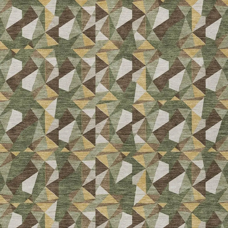 5' X 8' Olive Green And Green Geometric Washable Indoor Outdoor Area Rug Homeroots Outdoor