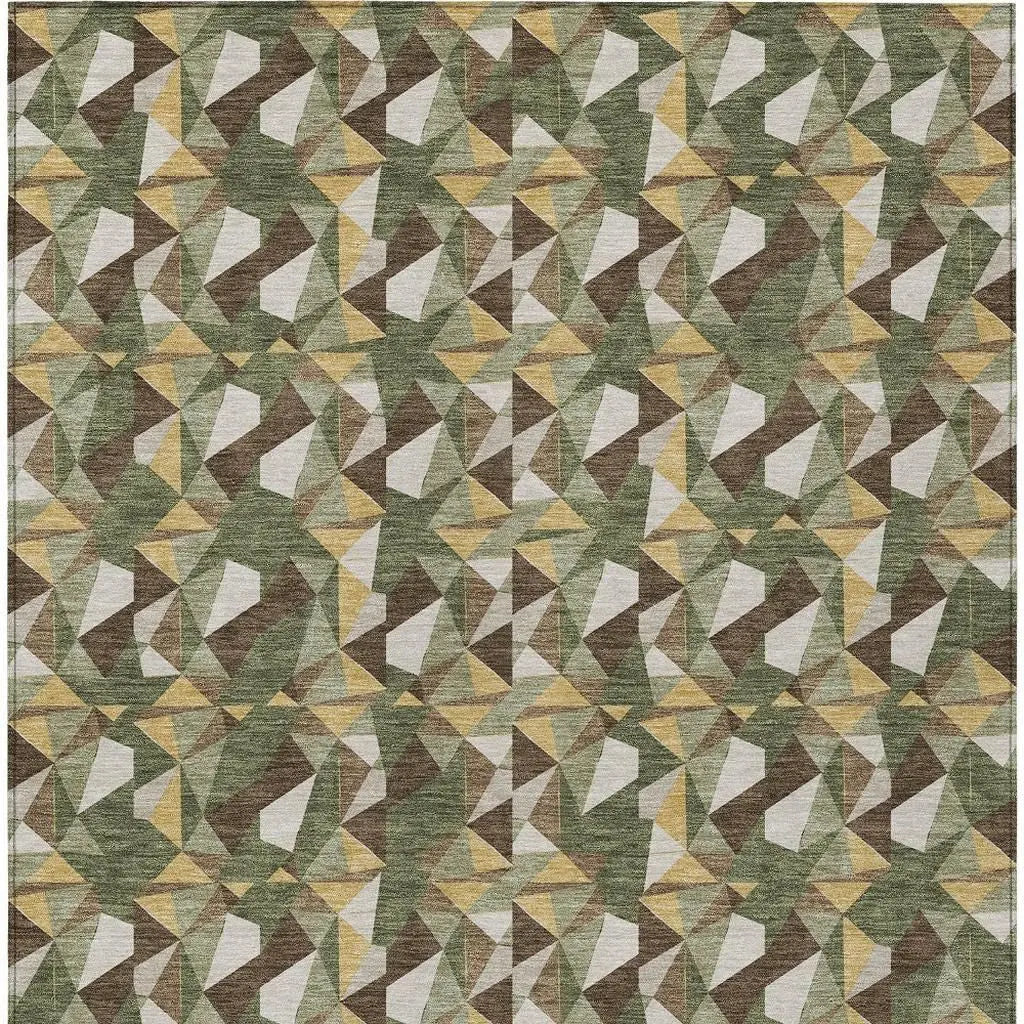 5' X 8' Olive Green And Green Geometric Washable Indoor Outdoor Area Rug Homeroots Outdoor